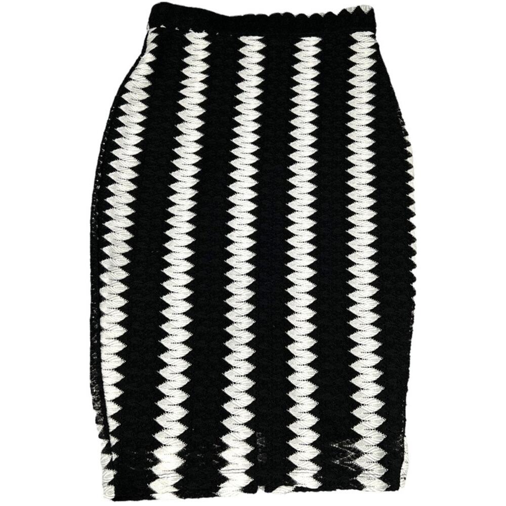 Bar III Pencil Skirt Black White Crochet Knit Back Zip Women's S Career‎ Work